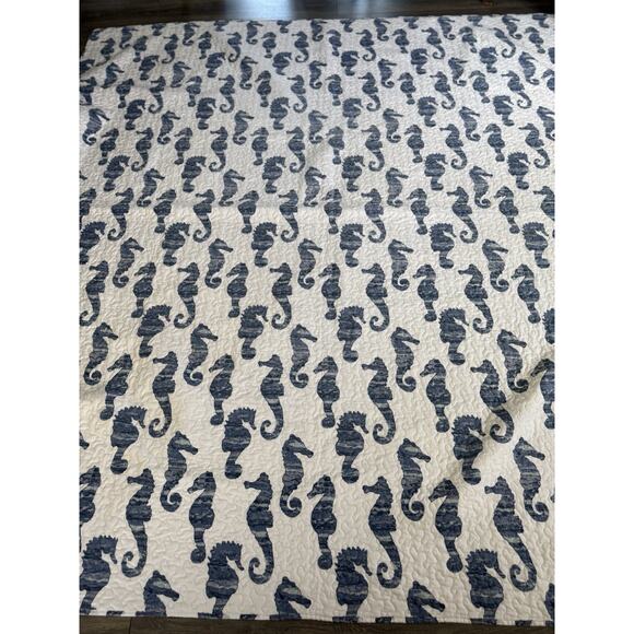 Unbranded Other - Seahorse Comforter Reversible Quilt Blue Size Full Nautical Coastal Cottage